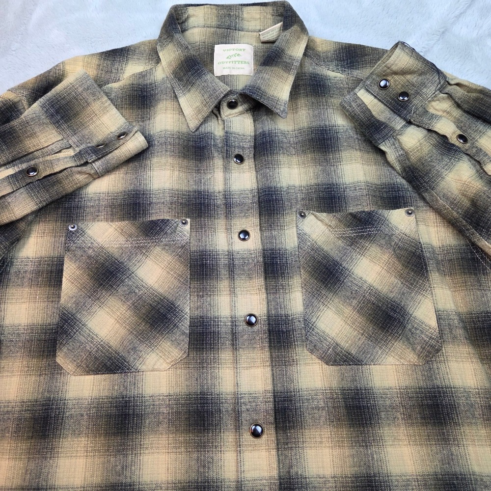 Victory Outfitters Flannel Shirt Mens XL  Black Plaid Western Pearl Snap Cotton